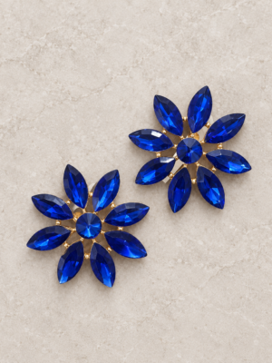 Royal blue floral crystal stud earrings for women