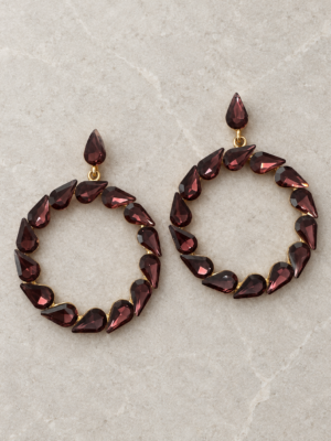 Wine teardrop crystal hoop earrings for women
