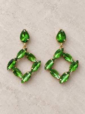 Green crystal leaf dangler earrings for women