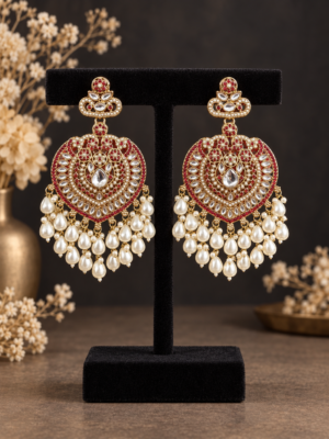 Aaliya wine Kundan pearl chandbali earrings for women