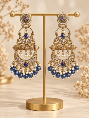 Sajda dark blue Kundan chandbali earrings for women