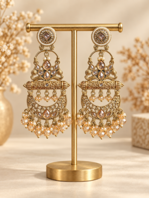 Sajda golden Kundan chandbali earrings for women