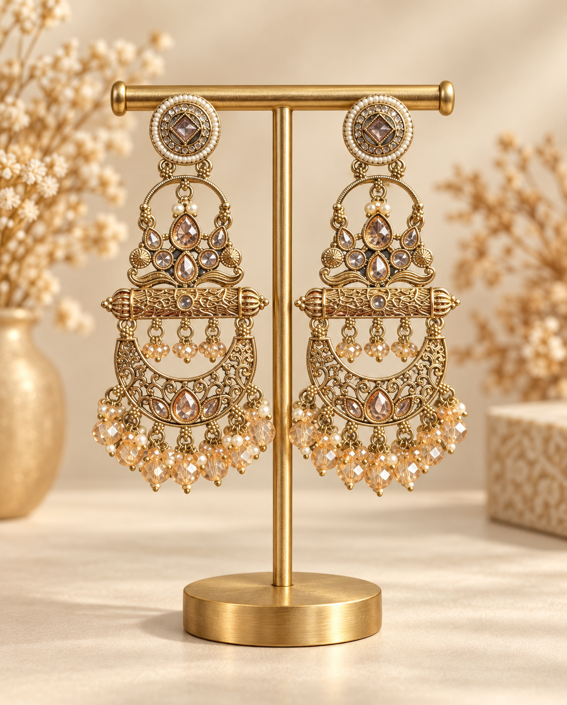 Sajda golden Kundan chandbali earrings for women