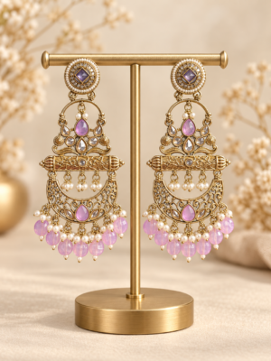 Sajda lavender Kundan chandbali earrings for women