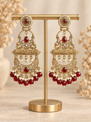 Sajda red Kundan chandbali earrings for women