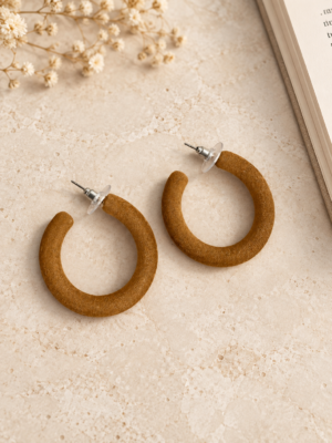 Mustard brown textured hoop earrings for women