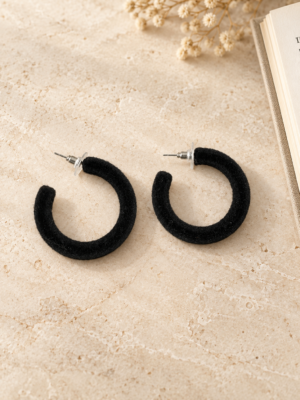 Black velvet-finish hoop earrings for women