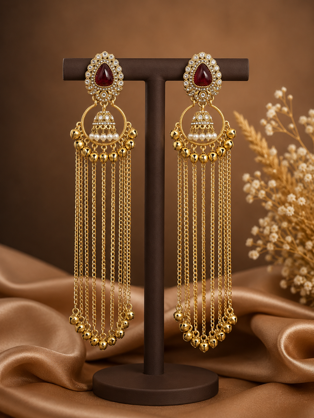 Afsana Red Long Kashmiri Ghungru Earrings