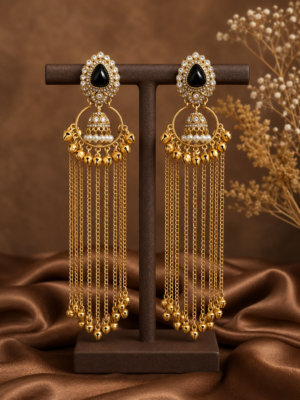 Afsana Black Long Kashmiri Ghungru Earrings