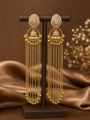 Afsana Light Pink Long Kashmiri Ghungru Earrings