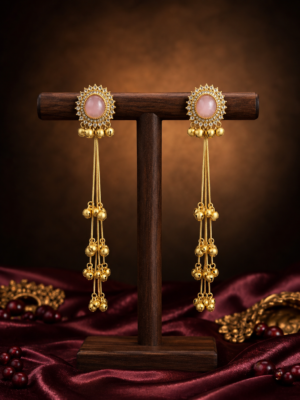 Kasturi long light pink Kashmiri ghungroo earrings with golden chains