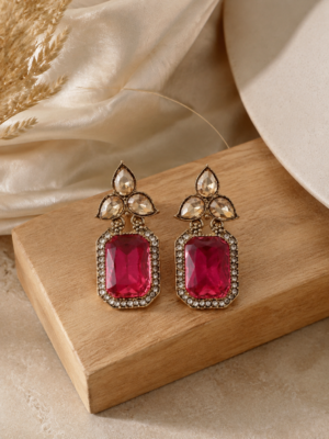 Aarini Dark Pink Kundan Stud Earrings