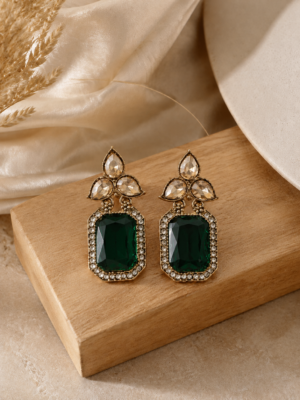 Aarini Dark Green Kundan Stud Earrings