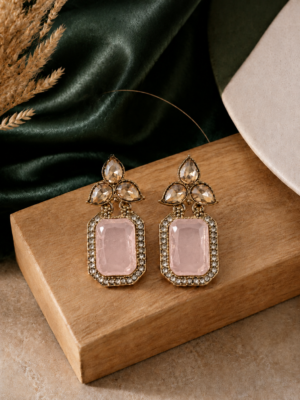 Aarini Light Pink Kundan Stud Earrings