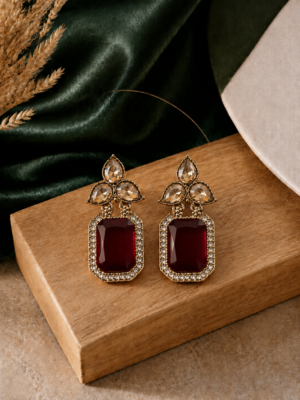 Aarini Red Kundan Stud Earrings