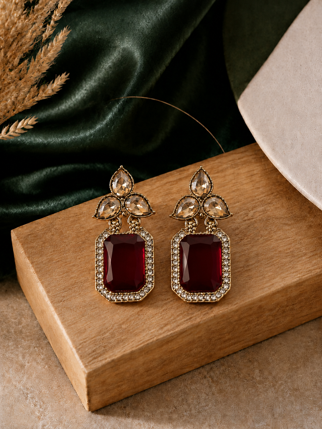 Aarini Red Kundan Stud Earrings