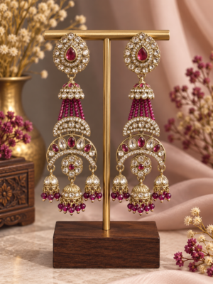 Nayab Purple Long Kundan Jhumka Earrings