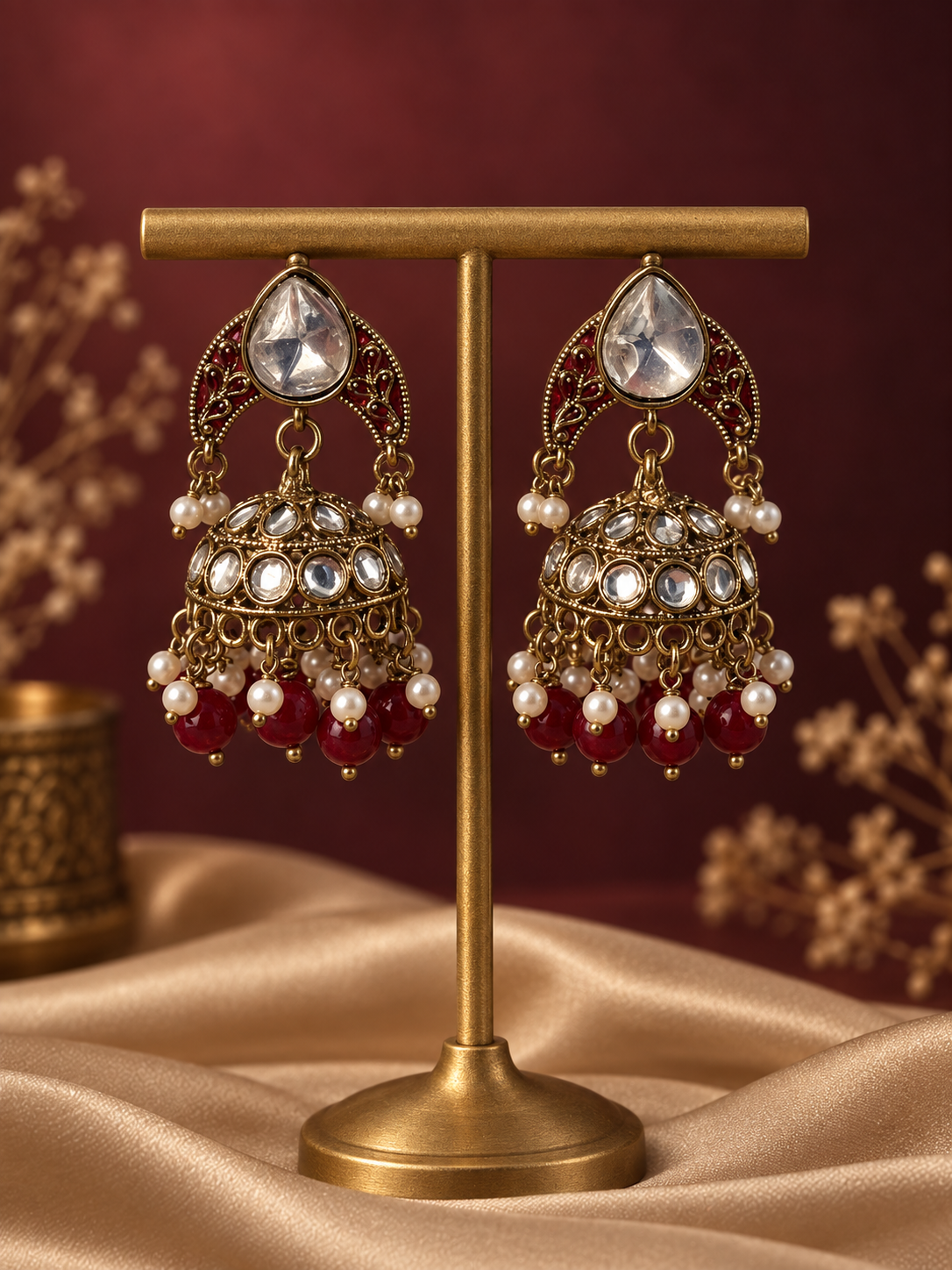 Mahira Ruby Red Kundan Jhumka Earrings