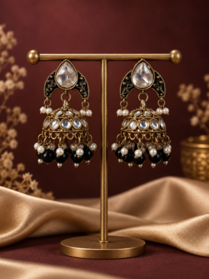 Mahira Black Kundan Jhumka Earrings