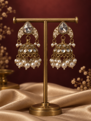 Mahira White Kundan Jhumka Earrings