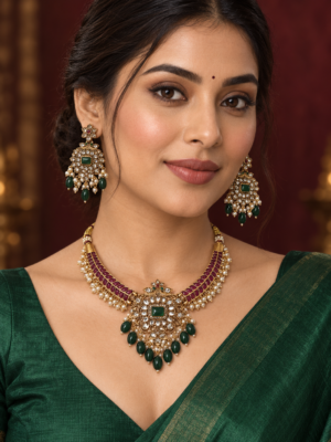 Sampada Ruby Green Temple Choker Set