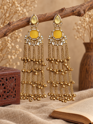Niyati Yellow Kashmiri Ghungroo Earrings with cascading golden chains