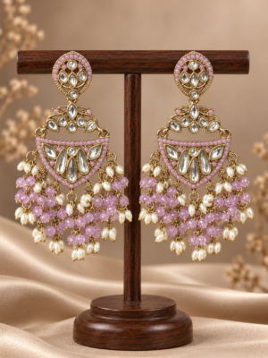 Niyati Lavender Kundan Chandbali Earrings with beaded drops