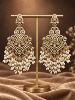 White Kundan Earrings with Pearl-Style Drops
