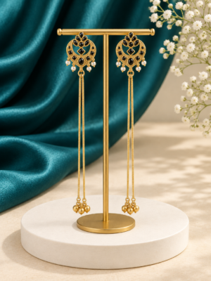 Ahana Black Kashmiri Ghungroo Earrings with long golden chains