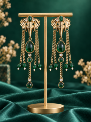 Emerald Green Haathi Design Earrings for Women