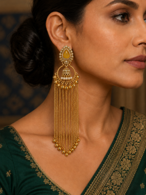 Afsana Yellow Long Kashmiri Ghungru Earrings