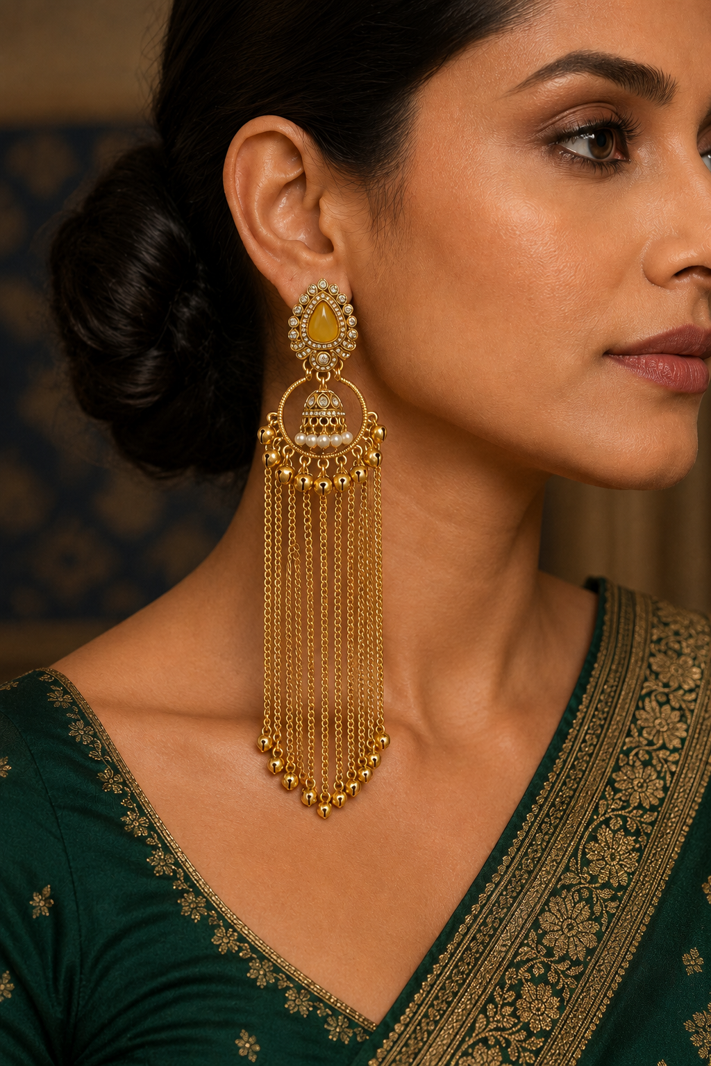 Afsana Yellow Long Kashmiri Ghungru Earrings