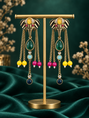 Aaranya Multi Colour Haathi Long Dangler Earrings
