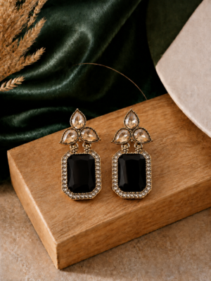 Aarini Black Kundan Stud Earrings