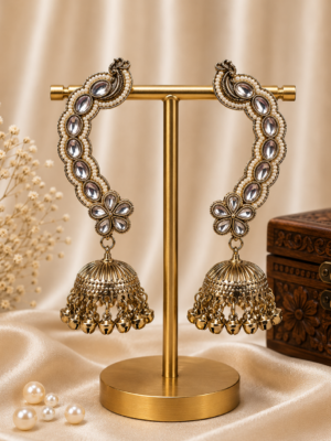 White Kashmiri Ear Cuff Earrings for Women