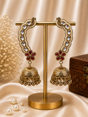 Red Kashmiri Ear Cuff Earrings for Women