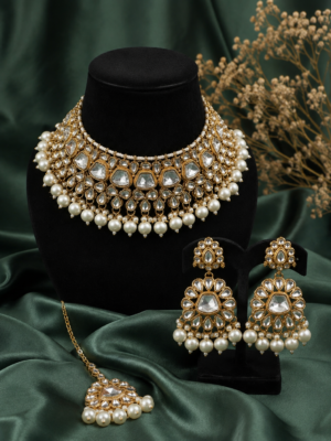 Aabha Premium Kundan Choker Jewellery Set White