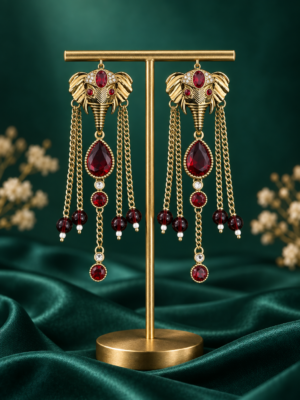 Aaranya Red Haathi Long Dangler Earrings