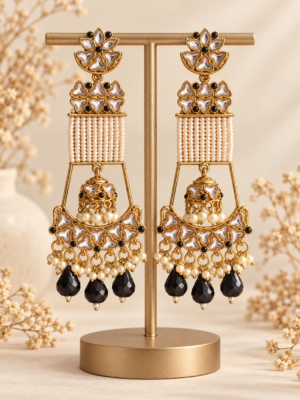 Ayesha Unique Long Earrings – Black