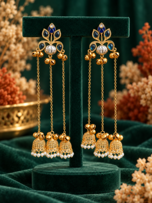 Sara long Kashmiri earrings in dark blue