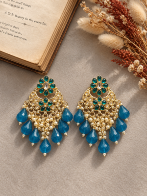 Drishti Kundan Earrings – Teal Blue