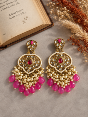Yashi Kundan Earrings – Dark Pink