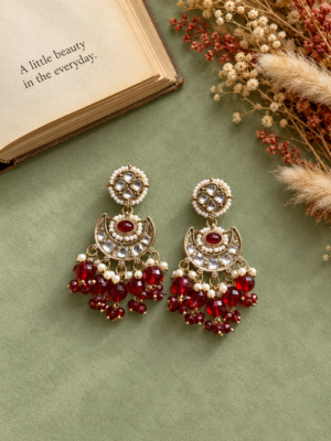 Seerat red Kundan earrings pair