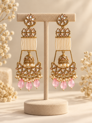 Ayesha Unique Long Earrings – Light Pink