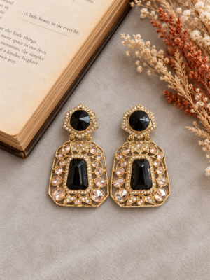 Ekta Premium Stone Earrings – Black