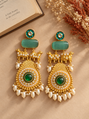 Jeeva Kashmiri chandbali earrings in mint green