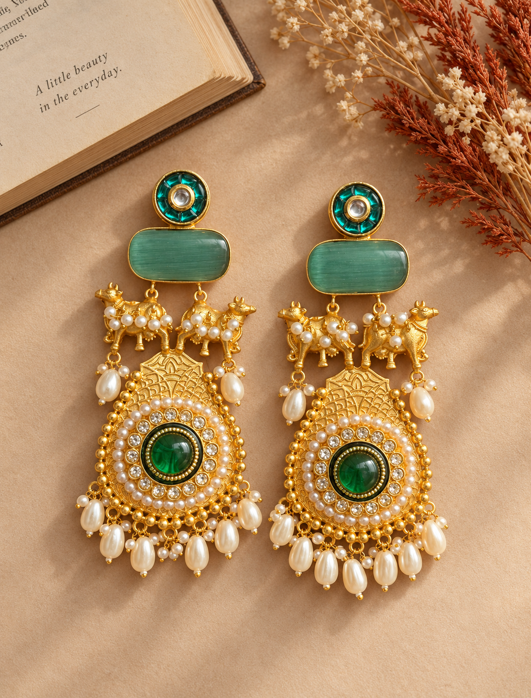 Jeeva Kashmiri chandbali earrings in mint green