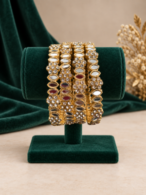 Suhani golden mirror Kundan bangles set of 4 with white floral stones