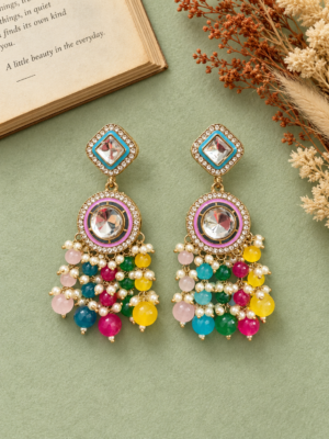 Manjot multicolour Kundan earrings pair