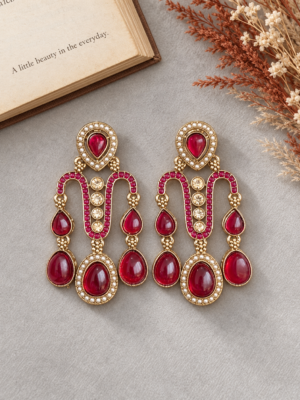 Jeevika Stone Earrings – Dark Pink